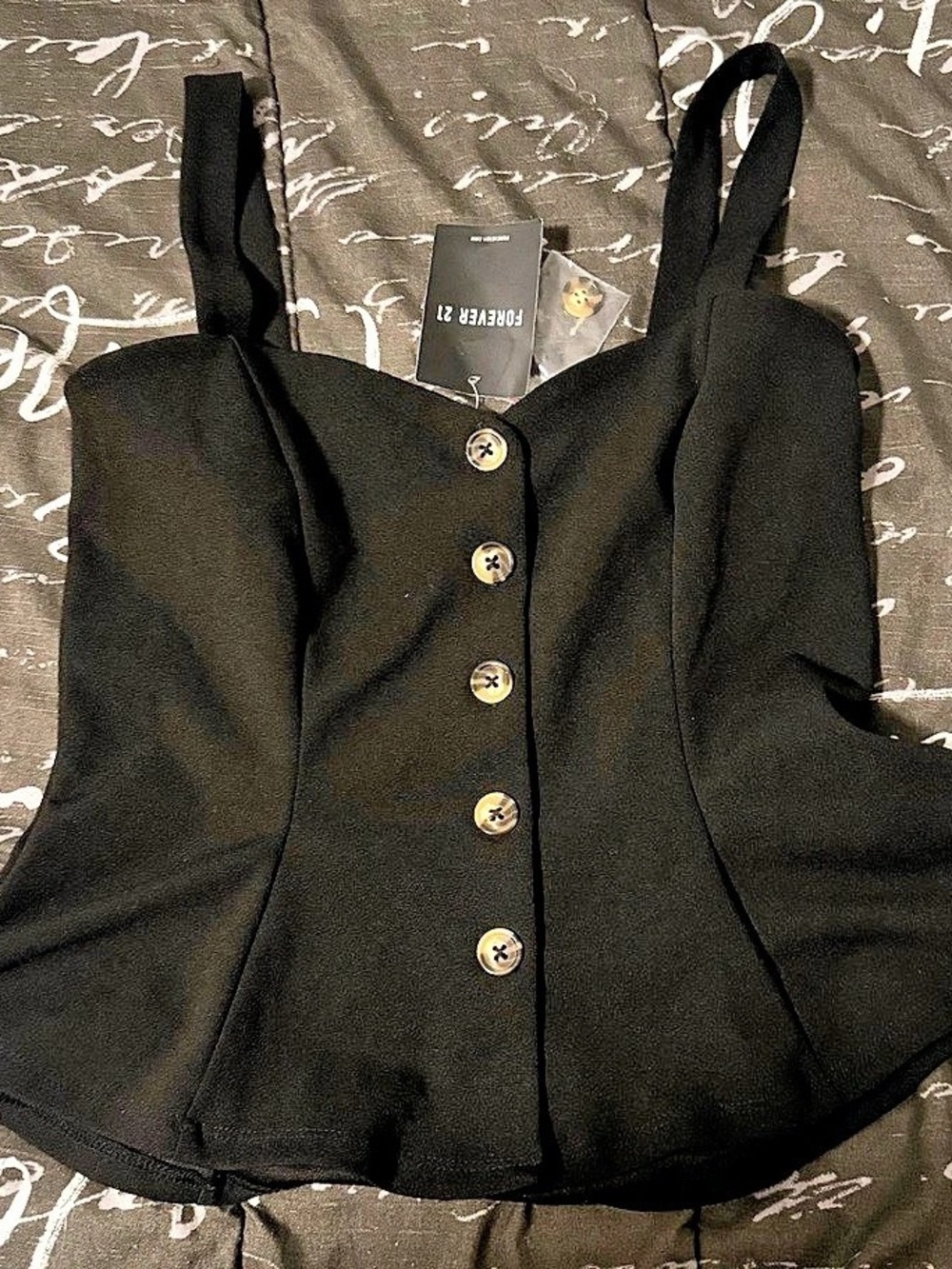 Forever 21 Black Button-Front Flare Tank Top